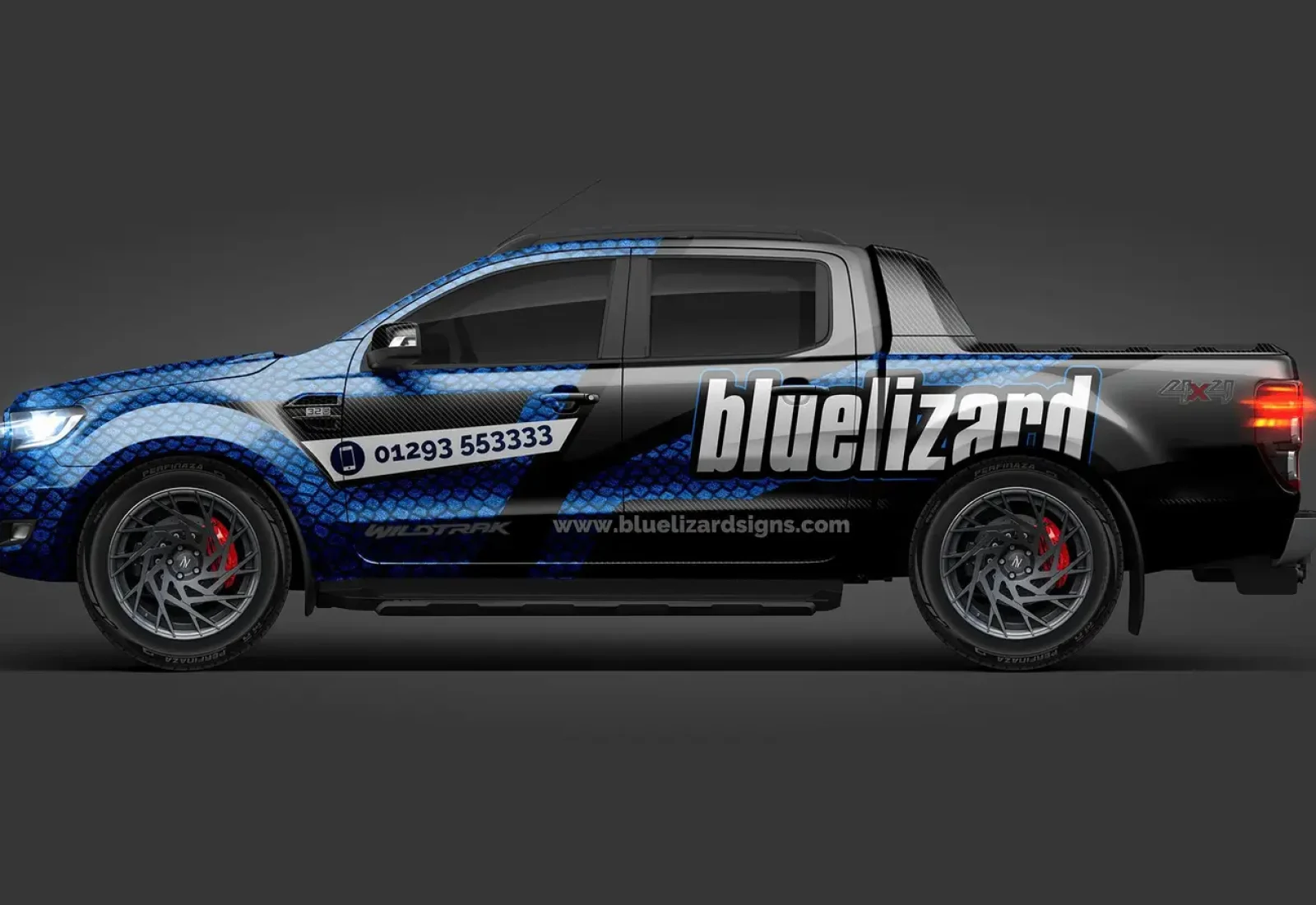 Blue lizard branded truck design
