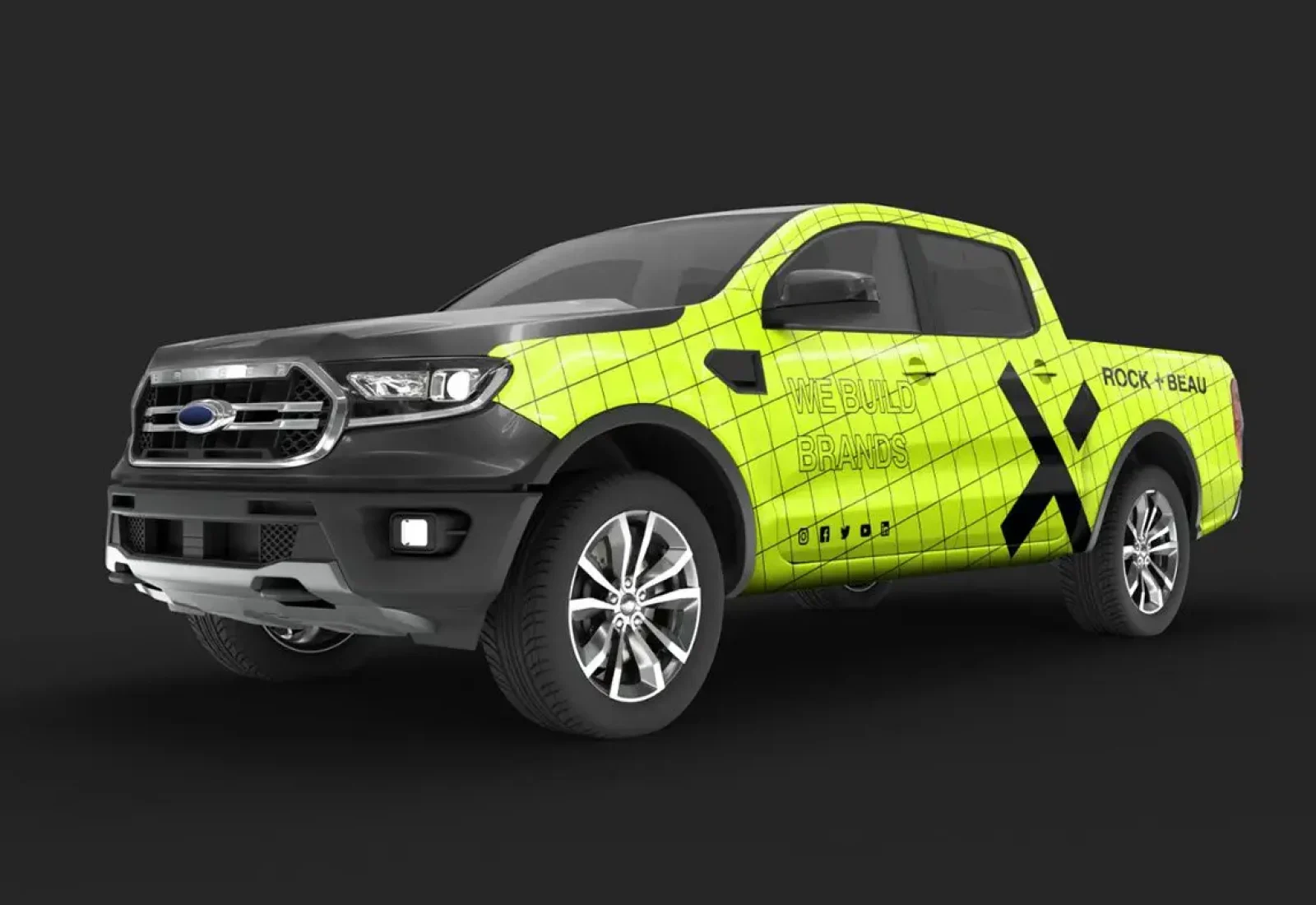 Brightly branded pickup truck design