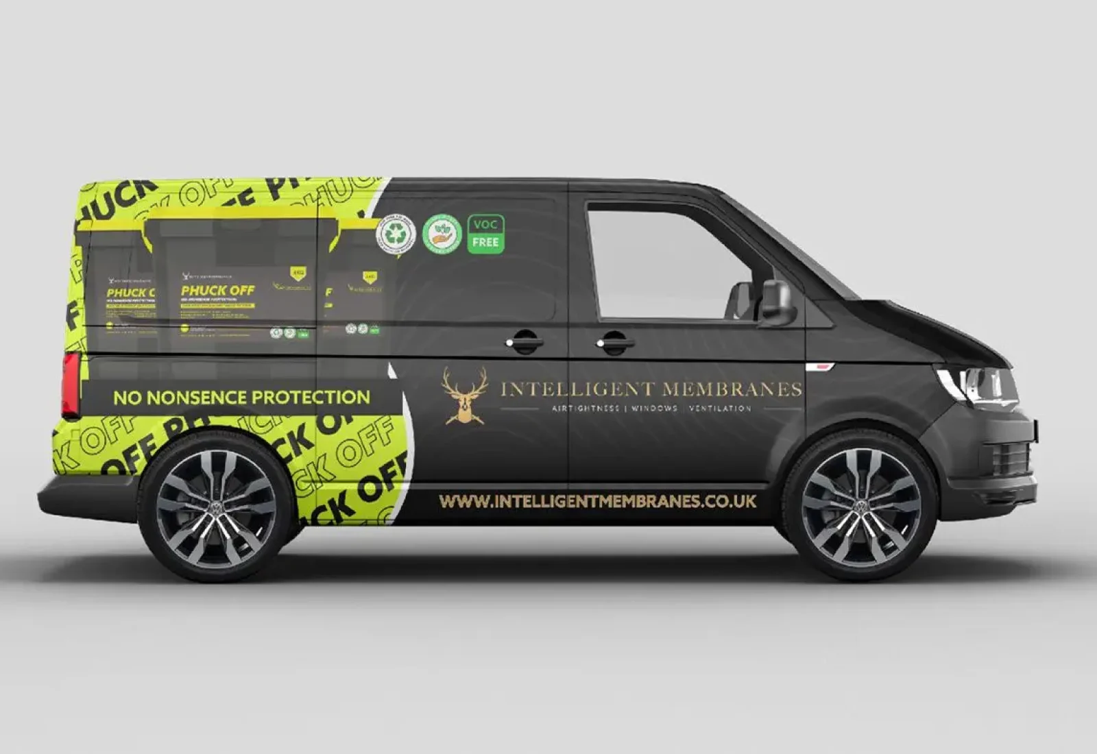 Van with bold advertising graphics